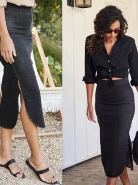 Frank & Eileen Black Midi Skirt with Front Slit